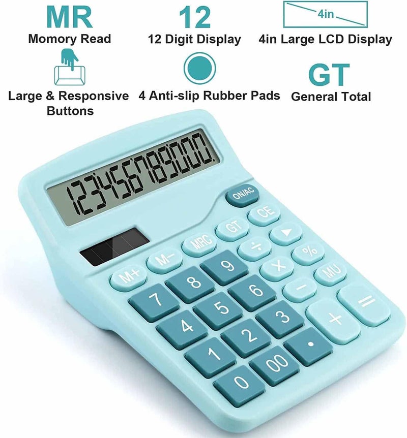 PUNGLTD Office Desk Calculator, Cute Calculator for Kids, Basic Calculators Desktop, Dual Power Simple Financial Calculator with Big Button Large Display for Office Home and School (Blue) - Image 2